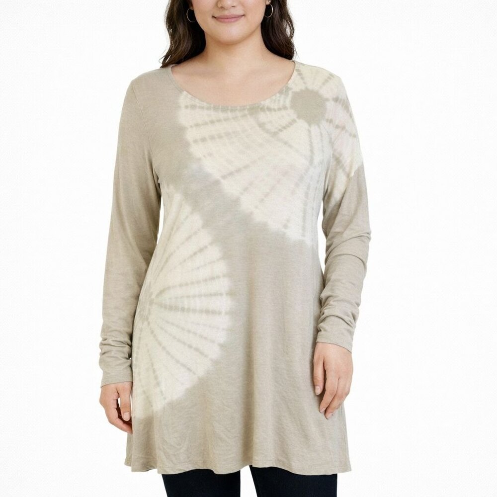 Soft Surroundings Womens Tie Dye Tunic Top Blouse Soft Jersey Knit Pearl Gray XS